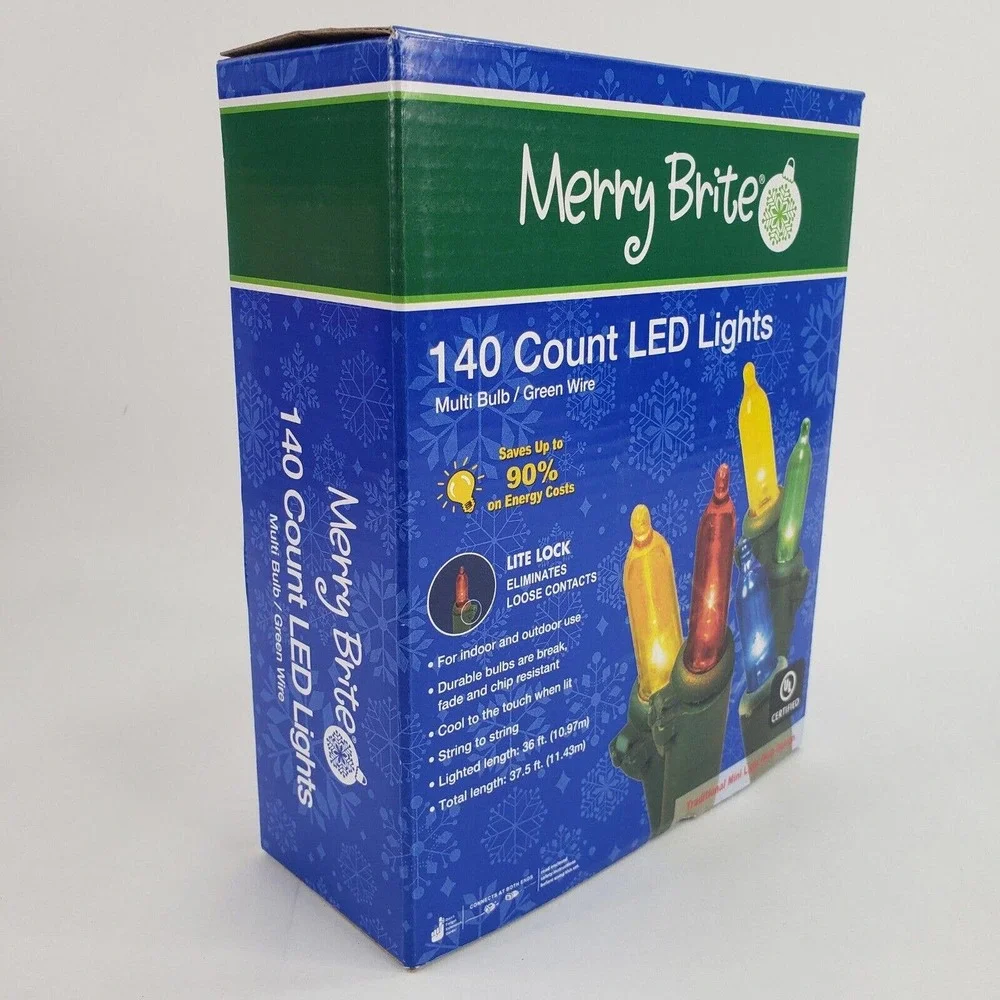 Merry Brite 140 ct LED Lights Multi Color Bulb Christmas Patio Kids Room Decor